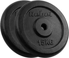 Ketaus svarelių rinkinys 2x15kg, skylė 31mm, klasikinė plokštelė, REBEL ACTIVE