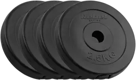 Bituminių svarelių rinkinys 4x2.5kg, skylė 31mm, klasikinė plokštė, REBEL ACTIVE