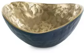 Eurofirany Dekoratyvinis metalinis dubuo, tamsiai mėlyna ir auksinė apdaila, 22x21x10 cm, modernus interjero akcentas, maža dekoratyvinė lėkštė, stalo dekoracija