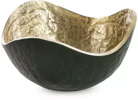 Eurofirany Dekoratyvinis kvadratinis metalinis dubuo, tamsiai žalias su auksiniais akcentais, 25x25x13 cm, modernus dizainas, elegantiškas namų dekoras, dekoratyvinis indas, stilingas interjero akcentas