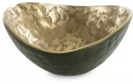 Eurofirany Tamsiai žalias ir auksinis dekoratyvinis metalinis dubuo, 22x21x10 cm, modernus interjero akcentas, elegantiškas namų dekoras, metalinis dubuo raktams
