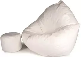 Sėdmaišis su pufu Mega Comfort XXL, dirbtinė oda, baltas