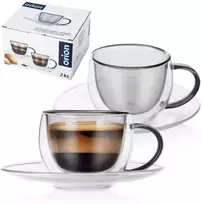 Orion Espresso puodeliai su lėkštutėmis, 90 ml, 2 vnt., dvigubos sienelės