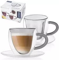 Orion Kavos puodeliai, dviejų sienelių, 160 ml, su lėkštutėmis