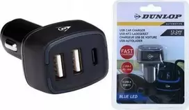 Dunlop automobilinis USB įkroviklis 2x USB A + C