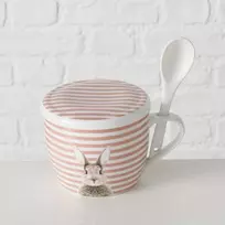 Boltze Puodelis su dangteliu ir šaukštu FLUFFY, porcelianas, zuikis, 600 ml