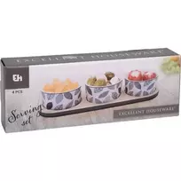 Excellent Houseware Užkandžių serviravimo rinkinys: padėklas ir 3 porcelianiniai indai, Ø 10 cm
