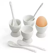 Excellent Houseware Indeliai kiaušiniams su šaukšteliais 4 vnt.iš porceliano