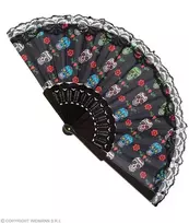 Vėduoklė su nėriniais kaukolė Widmann 03381 juoda 23cm