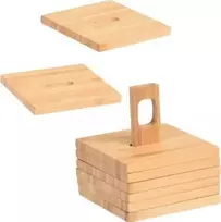 Excellent Houseware Padėkliukai puodeliams bambukinė su stovu 9x9 cm 6 vnt.