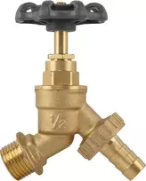 Čiaupas 1/2" x 3/4" išor.sr su vožtuvu ir jungtimi 13 mm žarnai Bradas ROUND HANDLE, žalvaris