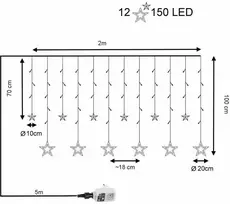 Užuolaida Žvaigždės 150 LED su pultu ir dimeriu Premium Intelligence, šaltai/šiltai balta