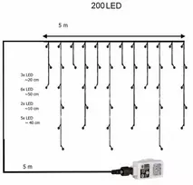 Užuolaida 200 LED su pultu ir dimeriu "Premium Intelligence", šaltai balta, 10 m