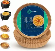 Oro gruzdintuvės įdėklai, 100 vnt. – 16cm apvalūs, be BPA, vienkartinis popierius – idealiai tinka, be aliejaus gruzdintuvėms – netoksiški, atsparūs riebalams, atsparūs vandeniui, tinka 5-8L gruzdintuvėms.