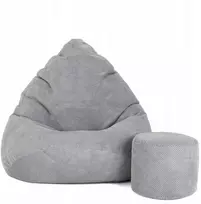 Sėdmaišis su pufu Mega Dot Velour L, 80x105 cm, šviesiai pilkas