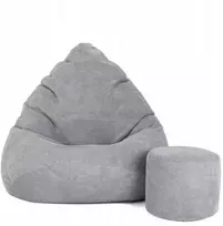 Sėdmaišis su pufu Mega Dot Velour M, 75x95 cm, šviesiai pilkas