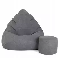 Sėdmaišis su pufu Mega Dot Velour XXL, 100x130 cm, tamsiai pilkas