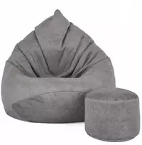 Sėdmaišis su pufu Mega Premium Terra Velour XL, 90x120 cm, pilkas