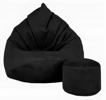 Sėdmaišis su pufu Mega Premium Terra Velour XXL, 100x130 cm, juodas