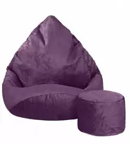 Sėdmaišis su pufu Mega Premium Terra Velour XXL, 100x130 cm, tamsios slyvų spalvos