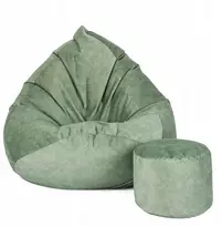 Sėdmaišis su pufu Mega Premium Terra Velour XXL, 100x130 cm, mėtų spalvos
