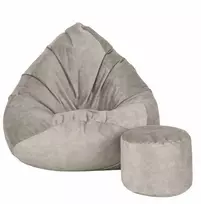 Sėdmaišis su pufu Mega Premium Terra Velour XXL, 100x130 cm, šviesios smėlio spalvos