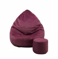 Sėdmaišis su pufu Mega Premium Cloud Velour XXL, 100x130 cm, bordinis