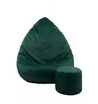 Sėdmaišis su pufu Mega Premium Cloud Velour XXL, 100x130 cm, tamsiai žalias