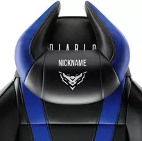 Diablo Chairs Diablo Diablo X-Horn galvos atramos pagalvė su asmeniniais siuvinėjimais, juoda ir mėlyna