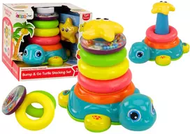 Lean Toys Vėžlių piramidė 2in1 su barškučiu