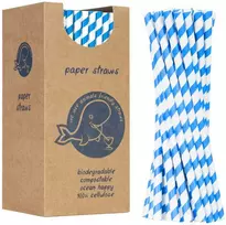 Gsg24 BIO ekologiški popieriniai šiaudeliai PAPER STRAWS storio 8/205mm - balti ir mėlyni 160 vnt.