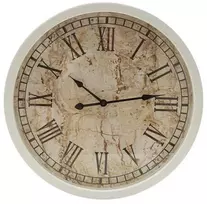 Eurofirany Smėlio ir baltos spalvos apvalus sieninis laikrodis, 40 cm skersmuo, 7 cm gylis, MDF ir stiklo konstrukcija, maitinamas baterijomis, dekoratyvinis laikrodis, namų interjerui