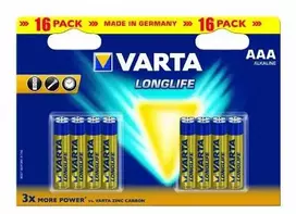 Varta BV-LL 16 AAA, Vienkartinės baterijos, AAA, Šarminės, 16 vnt., Mėlyna, Geltona, 122 mm