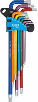 Bgs Technic L tipo raktų rinkinys | spalvoti | labai ilgi | T-Star su skylutėm (Torx) T10 - T50 | 9 vnt. (74462B)