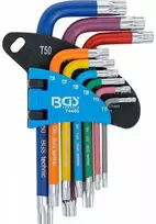 Bgs Technic L tipo raktų rinkinys | spalvoti | trumpi | T-Star su skylutėm (Torx) T10 - T50 | 9 vnt. (74460B)