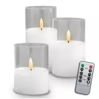 Verk Lamex Dekoratyvinis LED žvakių rinkinys 3 vnt. baltas stiklas + pultelis