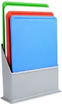 Spalvingos plastikinės pjaustymo lentos stove, 4 vnt.