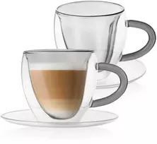 Terminiai puodeliai su lėkšte su dviguba sienele kavai ir arbatai DOUBLE 160 ml 2 vnt.