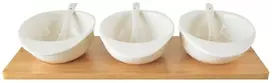 Baltos porcelianinės užkandžių dubenys su šaukštais ant WHITELINE padėklo, 32 cm, 7 vnt.