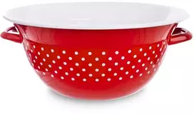 Retro raudonos spalvos emaliuotas dubuo su taškeliais, 26 cm, 2,5 l