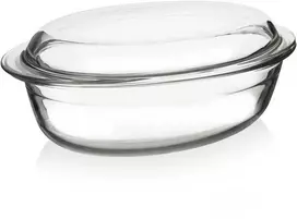 Karščiui atsparus stiklinis indas su dangteliu 33x20x13 cm, 3 l