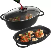 3in1 granitinė keptuvė / puodas su dangteliu, 10 l GRANDE grilio keptuvė