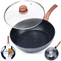Indukcinė keptuvė su stikliniu dangčiu, neprideganti granitinė VILDE 28cm