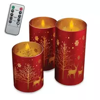 Home Styling Collection Lamex Dekoratyvinis LED žvakių rinkinys 3 vnt. Kalėdų raudona ir auksinė + nuotolinio valdymo pultas