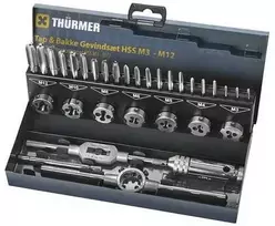 Grąžtas Thurmer Co Sriegių rinkinys M3-M12 kaiščiams/loveliams/ritinėliams 32d