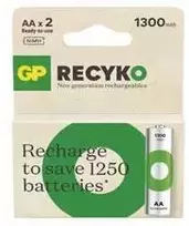GP Baterija (R6) AA Rechargable RECYKO, NiMH R6, (2 batteries / blister), 1300mAh