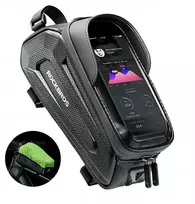 Rockbros B68 dviračio krepšys for armored frame with phone pocket and cover 1.7l – juodos spalvos