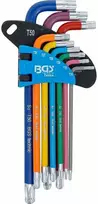 Bgs Technic L tipo raktų rinkinys | daugiaspalviai šarnyriniai su skyle ilgi | T-Star (Torx) T10 - T50 | 9 vnt. (74464B)
