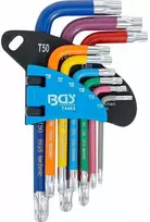 Bgs Technic L tipo raktų rinkinys | daugiaspalviai šarnyriniai su skyle | T-Star (Torx) T10 - T50 | 9 vnt. (74463B)