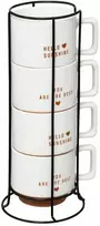 Secret De Gourmet 4 porcelianinių puodelių rinkinys HELLO ant metalinio stovo, 4 x 300 ml